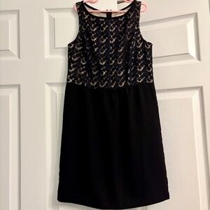 LOFT Petite Black Floral Lace Bodice Dress, Size 00P